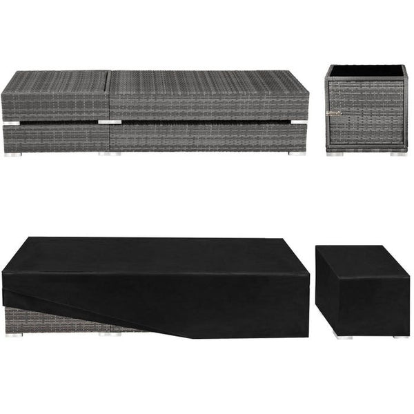 2 lettini prendisole in alluminio e polyrattan + tavolo grigio