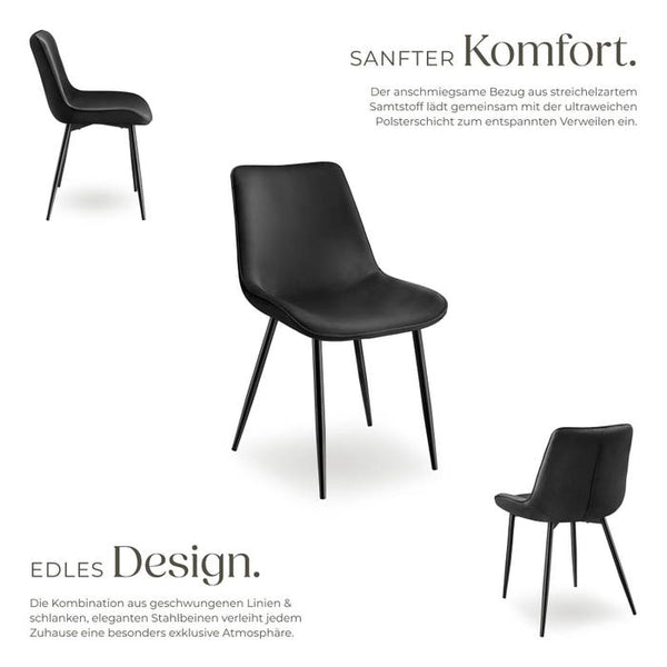 2er Set Stuhl Monroe Samtoptik schwarz