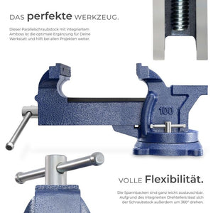 Schraubstock mit Amboss 360° drehbar Gusseisen blau 125 mm