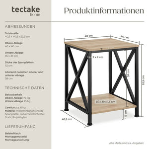 Beistelltisch Carlton 40,5x40,5x52,5cm Industrial hellbraun
