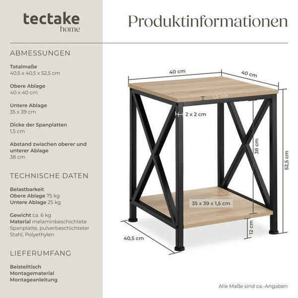 Beistelltisch Carlton 40,5x40,5x52,5cm Industrial hellbraun