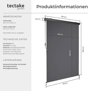 Senkrechtmarkise Eloise dunkelgrau 120 x 250 cm