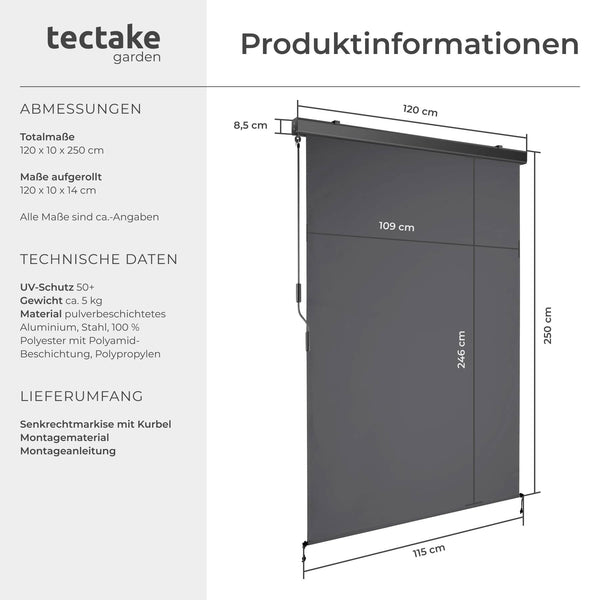 Senkrechtmarkise Eloise dunkelgrau 120 x 250 cm