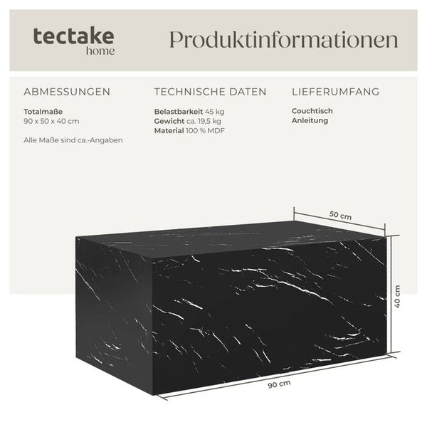 Couchtisch Lasley Marmor Optik schwarz 90 x 50 x 40 cm