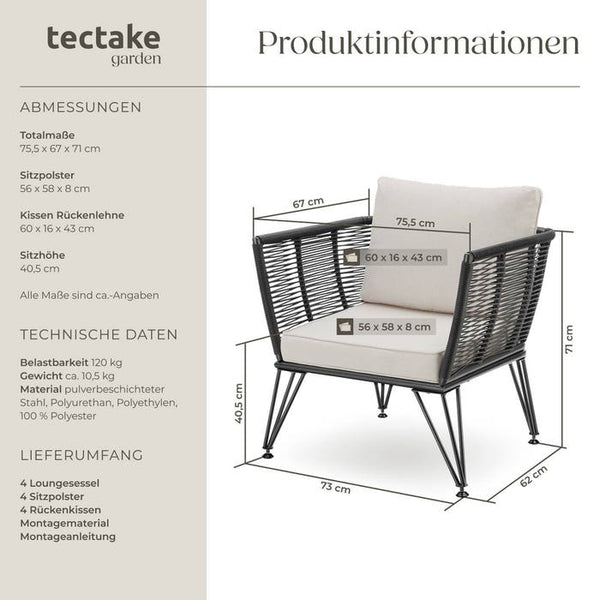 Garten-Loungesessel Sundo 4er Set