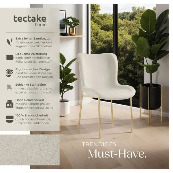 Polsterstuhl Tessa Samtoptik beige/gold 4er Set