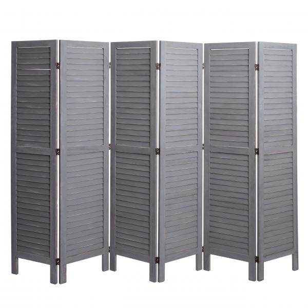 Paravent HWC-G30, Trennwand Sichtschutz Raumteiler, Shabby-Look 170x240cm ~ grau