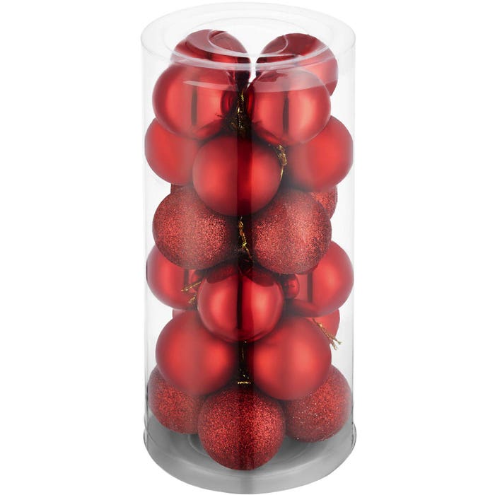 Set of 24 red Christmas baubles