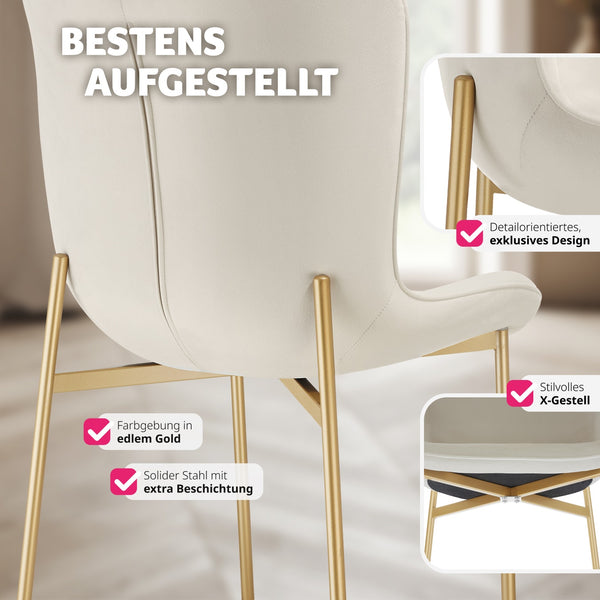 Polsterstuhl Tessa Samt beige/gold pro Stück