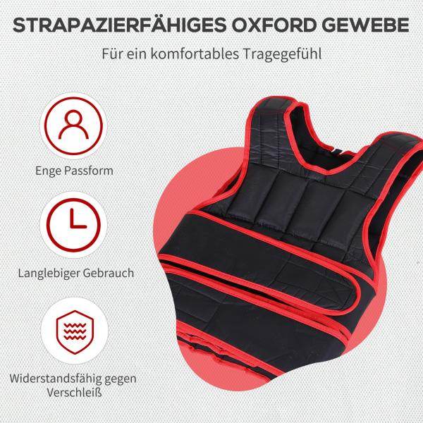 20 kg Trainingsweste einstellbare Gewichtsweste Schwarz+Rot