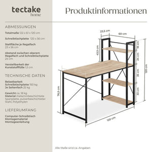Computer-Schreibtisch Hershey 122x61x120cm Industrial hellbraun