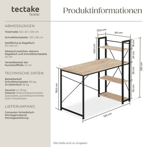 Computer-Schreibtisch Hershey 122x61x120cm Industrial hellbraun