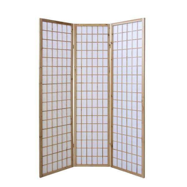 3 fach Holz Paravent Raumteiler Shoji natur