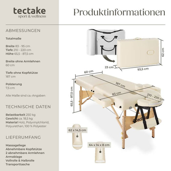 Lettino da massaggio a 2 zone con imbottitura da 7,5 cm, beige