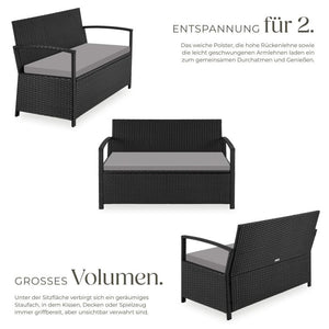 Rattan-Gartenbank Vecchia 2-Sitzer mit Stauraum schwarz