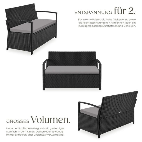 Rattan-Gartenbank Vecchia 2-Sitzer mit Stauraum schwarz