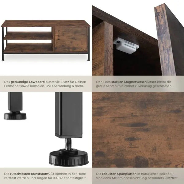 TV-Regal Durban Industrial Holz dunkel, rustikal 110 x 40 x 45,5 cm