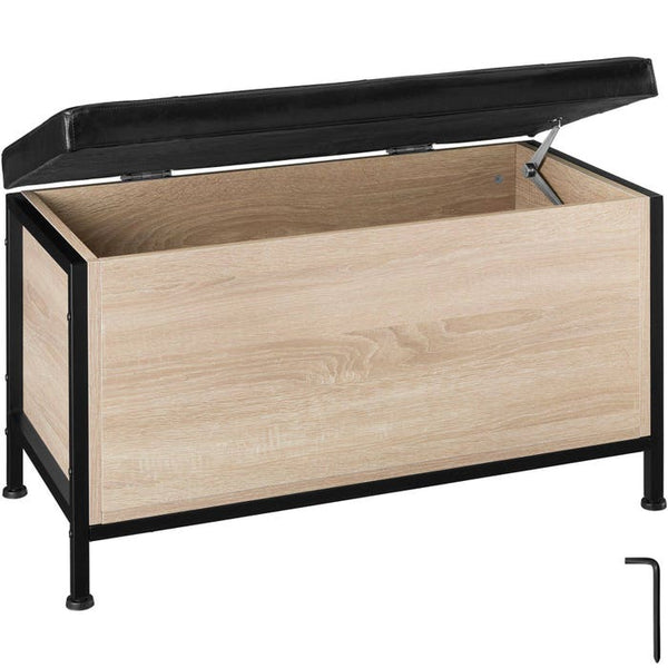 Gepolsterte Sitztruhe Calico 81,5x41,5x50,5cm Industrial Holz hell, Eiche Sonoma