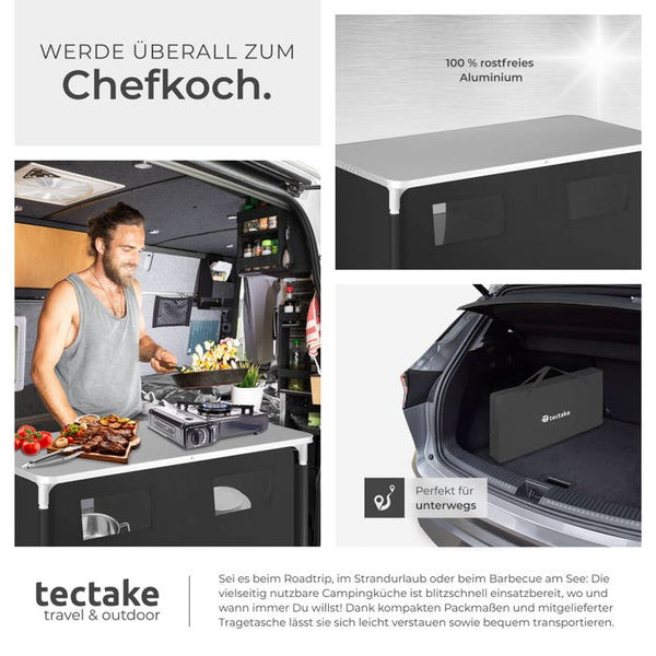 Campingschrank Deluxe mit Aluminiumgestell und 6 Fächern schwarz