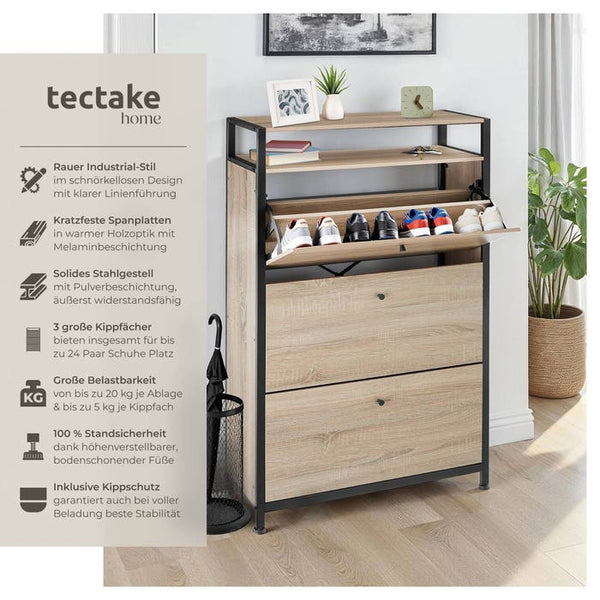 Schuhschrank Buffalo Industrial Holz hell, Eiche Sonoma 81 cm