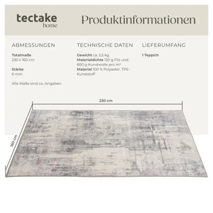 Vintage Teppich Nadira Kurzflor waschbar beige 160 x 230 cm