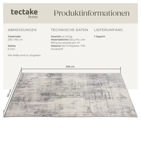 Vintage Teppich Nadira Kurzflor waschbar beige 160 x 230 cm