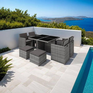 Aluminium Rattan Sitzgruppe Manhattan 4+4+1, grau