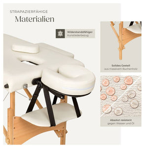 3 Zonen Massageliege-Set Daniel mit Polsterung, Rollen und Holzgestell beige