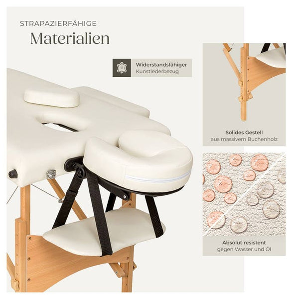 3 Zonen Massageliege-Set Daniel mit Polsterung, Rollen und Holzgestell beige