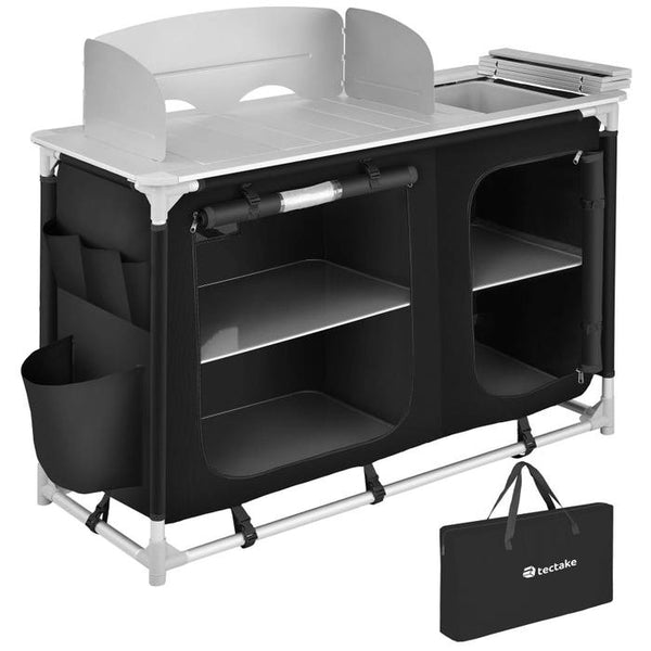 Luxury camping kitchen with 4 compartments, black