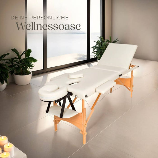 3 Zonen Massageliege mit Polsterung und Holzgestell beige