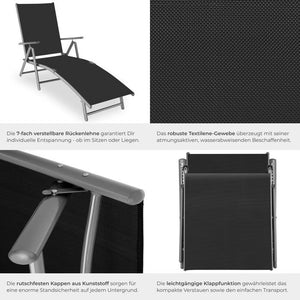 Gartenliege Marisol aus Aluminium, 7-stufig dunkelgrau