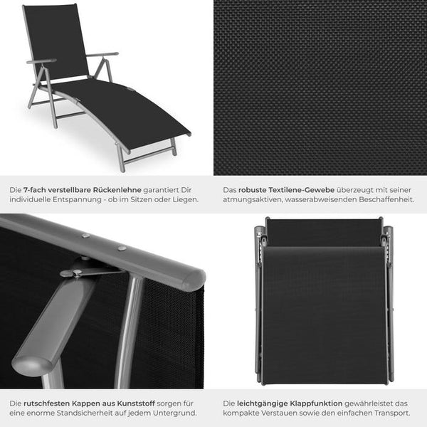 Gartenliege Marisol aus Aluminium, 7-stufig dunkelgrau