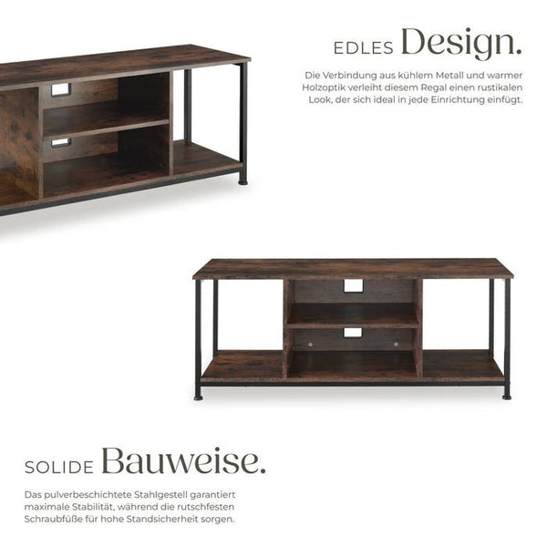 TV-Regal mit 4 offenen Fächern und verstellbarem Einlegeboden Industrial dunkelbraun 120 cm