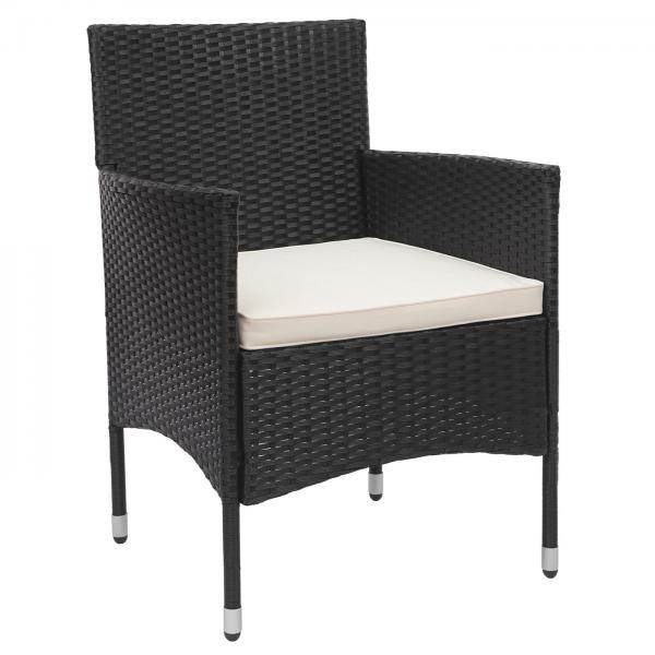 Poly-Rattan Garnitur HWC-F55, Balkon-/Garten-/Lounge-Set Sofa Sitzgruppe ~ schwarz, Kissen creme