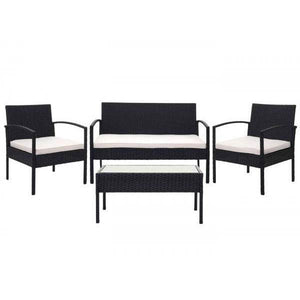 Poly-Rattan Garnitur HWC-F56, Balkon-/Garten-/Lounge-Set Sitzgruppe ~ schwarz, Kissen creme
