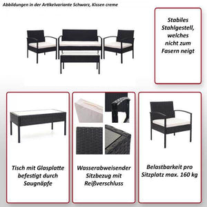 Poly-Rattan Garnitur HWC-F56, Balkon-/Garten-/Lounge-Set Sitzgruppe ~ braun, Kissen dunkelgrau