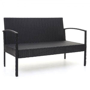 Poly-Rattan Garnitur HWC-F56, Balkon-/Garten-/Lounge-Set Sitzgruppe ~ schwarz, Kissen creme