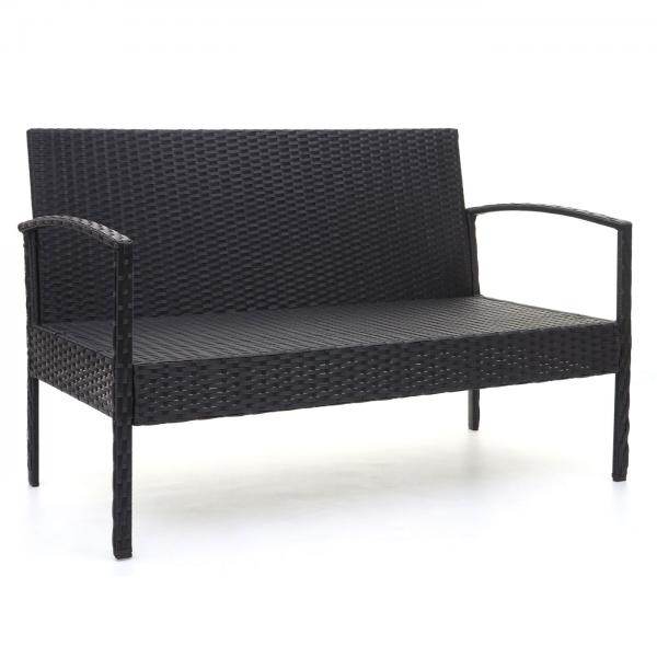 Poly-Rattan Garnitur HWC-F56, Balkon-/Garten-/Lounge-Set Sitzgruppe ~ schwarz, Kissen creme