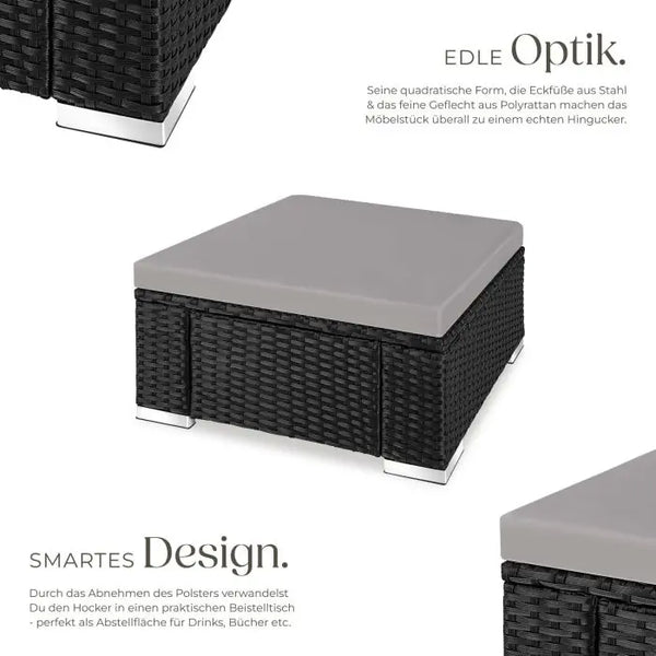 Rattan Sitzhocker Bitonto schwarz/grau