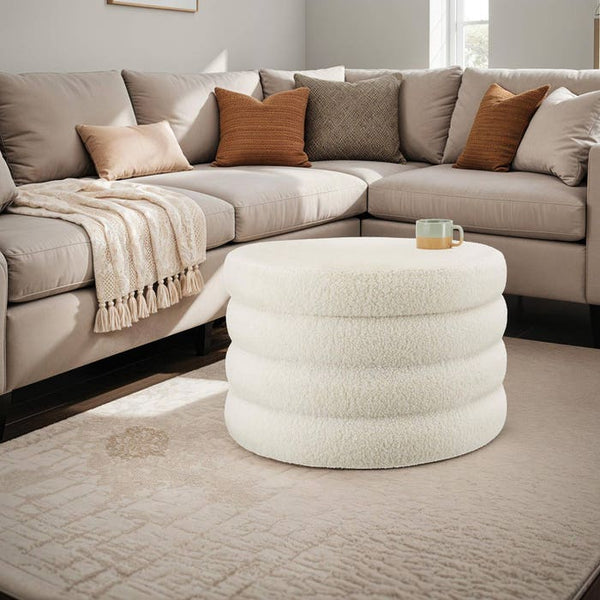 Sitzhocker mit Stauraum Altu XL Bouclé creme-weiß