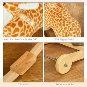 2-IN-1 Schaukelpferd mit Räder Plüsch Schaukeltier Babyschaukel Spielzeug Giraffen-Design Gelb