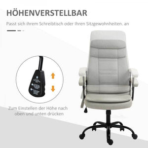 Bürostuhl höhenverstellbarer mit Massagefunktion, ergonomischer Drehstuhl Leinen-Gefühl Beige
