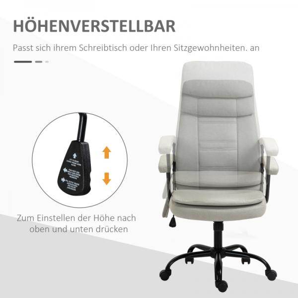 Bürostuhl höhenverstellbarer mit Massagefunktion, ergonomischer Drehstuhl Leinen-Gefühl Beige