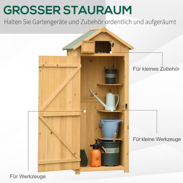 Gartenschrank Gerätehaus Geräteschuppen mit Fachböden Asphaltdach Fenster Gelb+Grün
