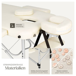 3 Zonen Massageliege mit 5cm Polsterung und Aluminiumgestell beige