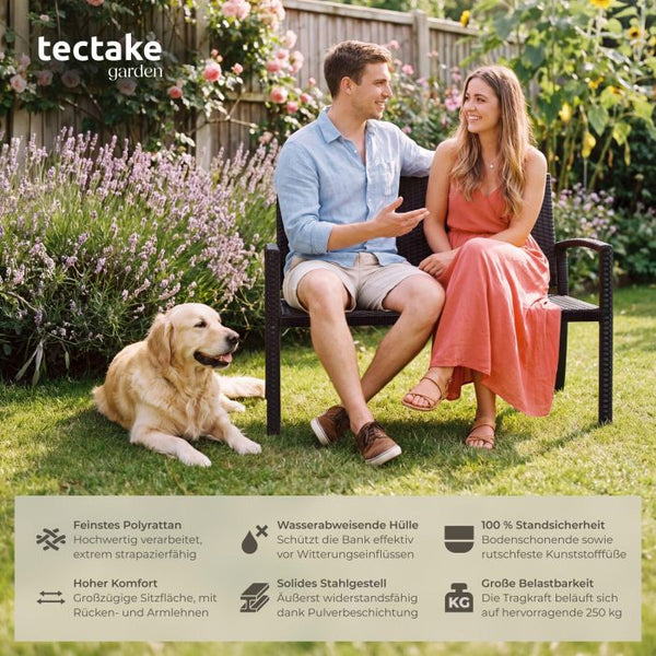 Rattan-Gartenbank Murat 2-Sitzer wetterfest schwarz