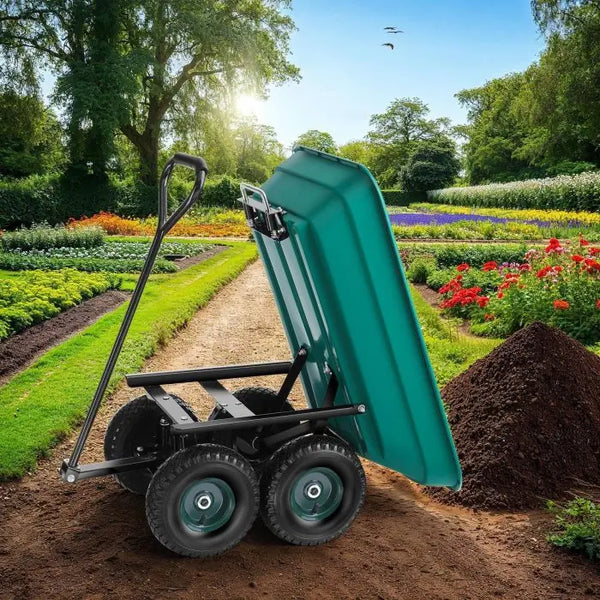 Handwagen Cubbi mit Kippfunktion und Luftreifen grün