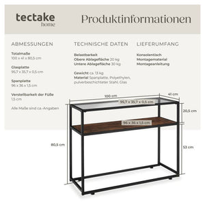 Konsolentisch Kilkenny 100x41x80,5cm Industrial dunkelbraun