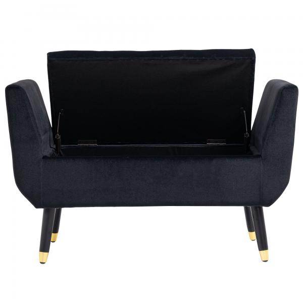 Sitzbank Polsterbank mit Stauraum Armlehnen Truhenbank Samtartiges Polyester Gummiholz Schwarz